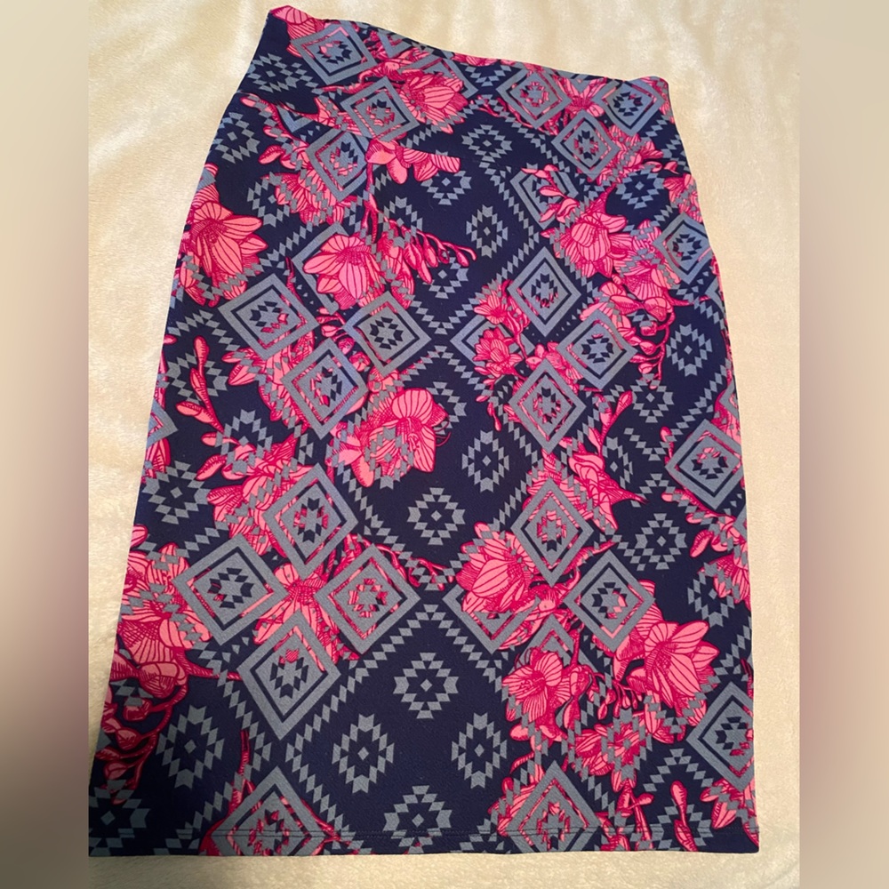 Blue & pink lularoe cassie pencil skirt size medium
